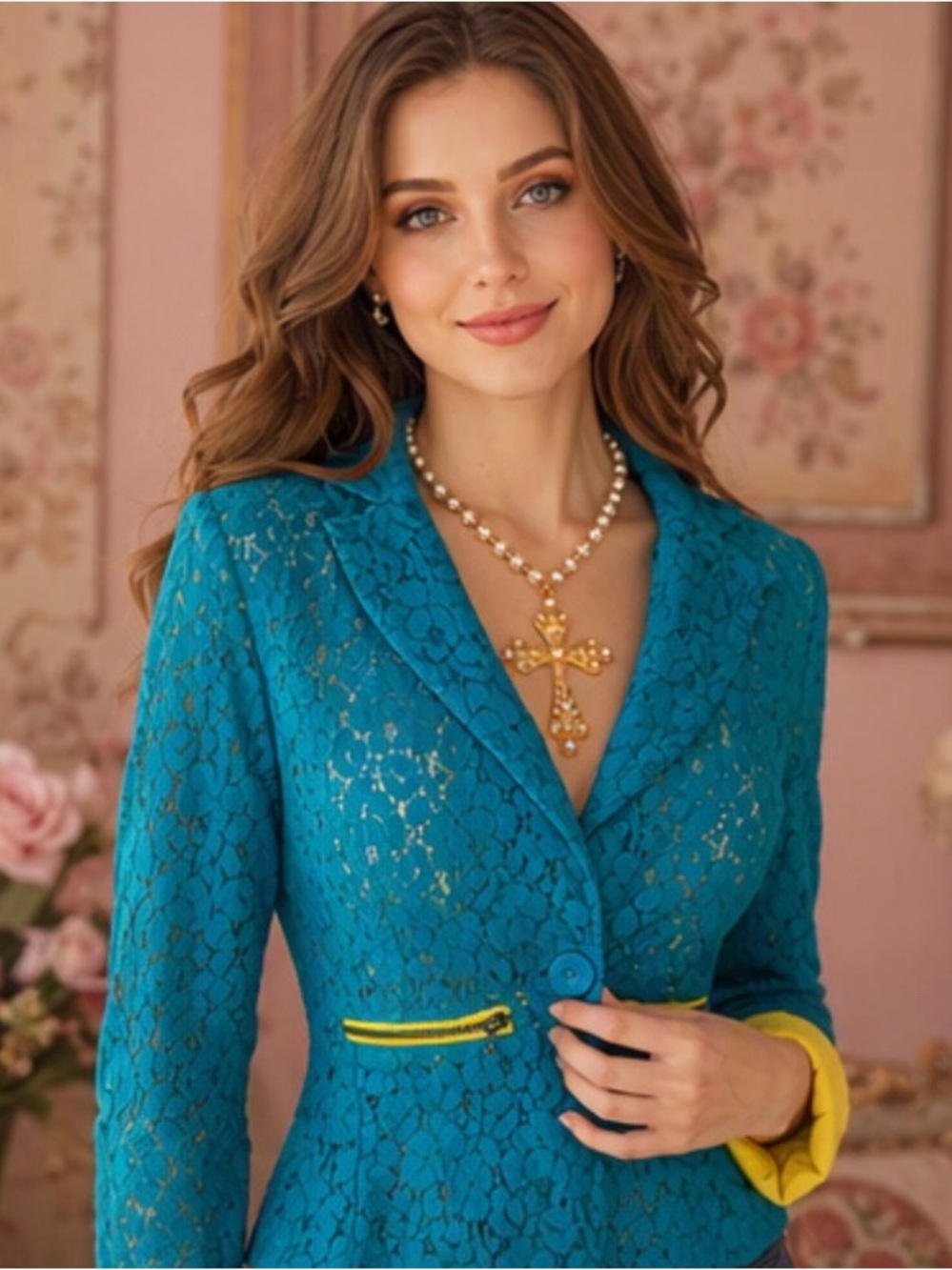 🌷 Material Girl 🌷 Blue & Green Lace Summer Blazer